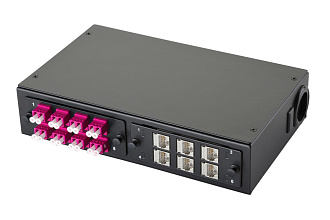 Комплект планка Q-SLOT с 8 адаптерами дуплекс LC OM4, монтажные шнуры, КДЗС