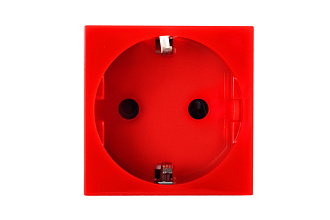 Розетка 2P+E немецкий стандарт 45 × 45 мм, с защитными шторками, красный