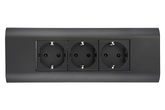 Розетка 2P+E немецкий стандарт 45 × 45 мм, с защитными шторками, графитовый черный