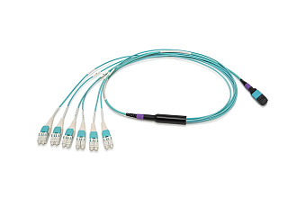 Разветвительная кабельная сборка серии CORE 12 1 × MTP(12) (male) — LC(12), OM3, 15 м, выносы 0,7 м, ULL