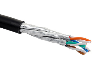 Кабель категории 6A, U/FTP, 4 пары, нг(A)-HF, индивидуально экранированные пары, внешней/внутренней прокладки, черный, катушка 500 м