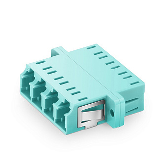 Оптический адаптер OM3, квадро LC, с фланцами, бирюзовый
