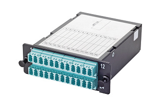 Кассета Q-SLOT 24×LC на 2×MPO(12) (male) OM3, полярность A, черный