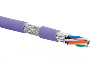 Кабель категории 7A, S/FTP, 4 пары, нг(А)-LSLTx, общий экран, индивидуально экранированные пары, внутренней прокладки, фиолетовый, катушка 500 м