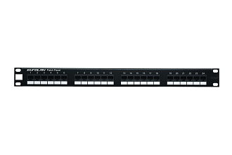 Коммутационная панель 19” моноблочная, категория 5е, UTP, 1U, 24 порта, черный