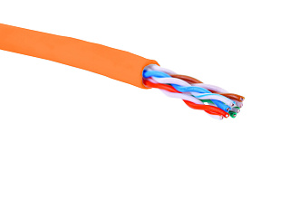 Кабель категории 5e, U/UTP, 4 пары, 24 AWG, нг(A)-HF, внутренней прокладки, оранжевый, коробка 305 м