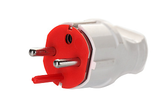 Розетка 2P+E немецкий стандарт 45 × 45 мм, с защитными шторками, с механической блокировкой, красный