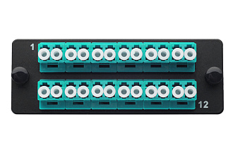 Комплект планка Q-SLOT с 12 адаптерами дуплекс LC OM3, монтажные шнуры, КДЗС