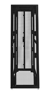 Шкаф Rackcenter D9000 48U 750 × 1000, передняя дверь перфорированная одностворчатая, задняя дверь перфорированная двустворчатая, без боковых стенок, черный