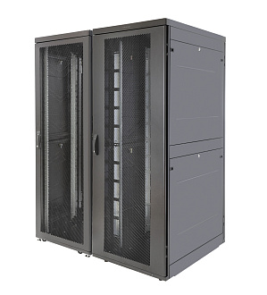 Шкаф Rackcenter D9000 48U 600 × 1000, передняя дверь перфорированная одностворчатая, задняя дверь перфорированная двустворчатая, черный